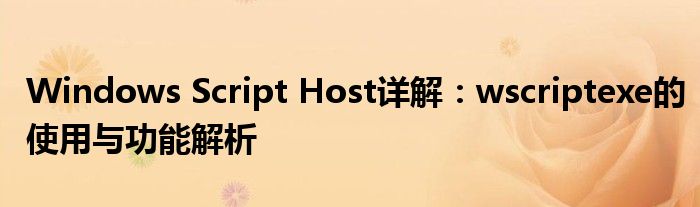 Windows Script Host详解：wscriptexe的使用与功能解析