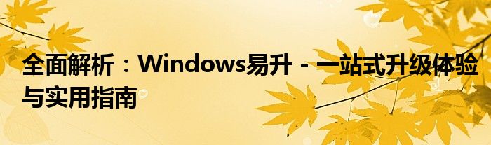 全面解析：Windows易升 - 一站式升级体验与实用指南