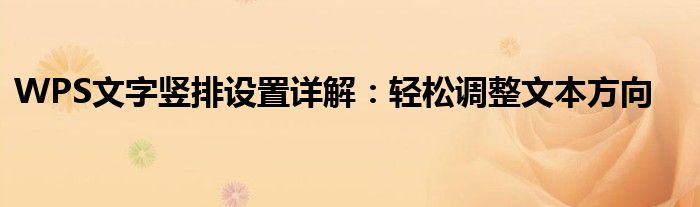 WPS文字竖排设置详解：轻松调整文本方向