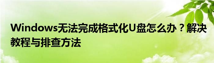 Windows无法完成格式化U盘怎么办？解决教程与排查方法