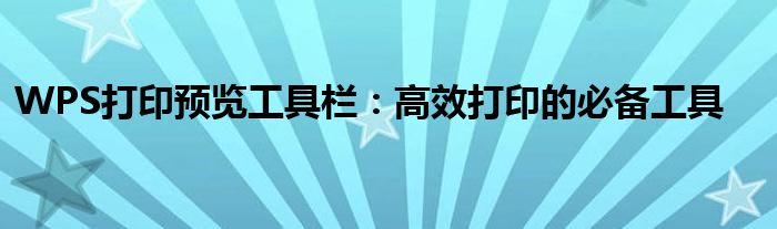 WPS打印预览工具栏：高效打印的必备工具