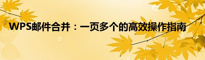 WPS邮件合并：一页多个的高效操作指南