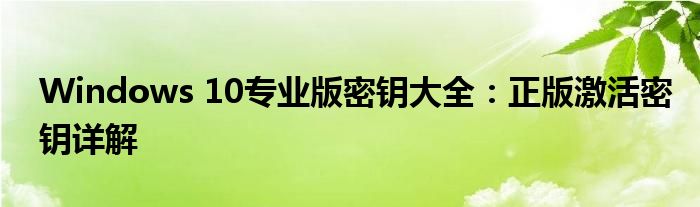 Windows 10专业版密钥大全：正版激活密钥详解