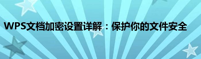 WPS文档加密设置详解：保护你的文件安全