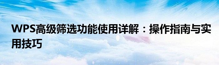 WPS高级筛选功能使用详解：操作指南与实用技巧