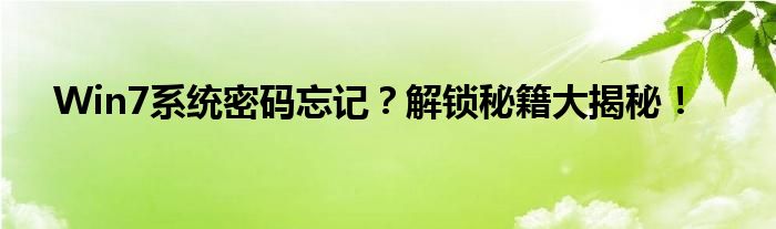 Win7系统密码忘记？解锁秘籍大揭秘！