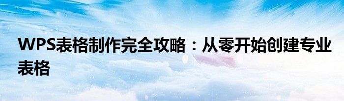 WPS表格制作完全攻略：从零开始创建专业表格