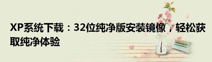 XP系统下载：32位纯净版安装镜像，轻松获取纯净体验
