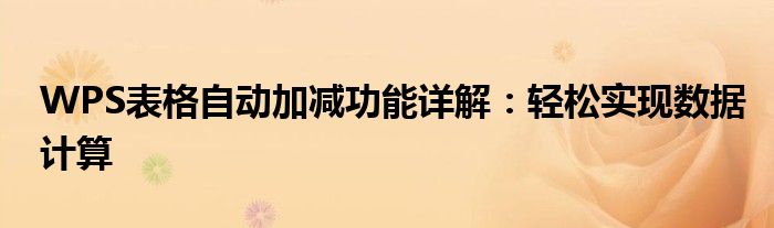 WPS表格自动加减功能详解：轻松实现数据计算