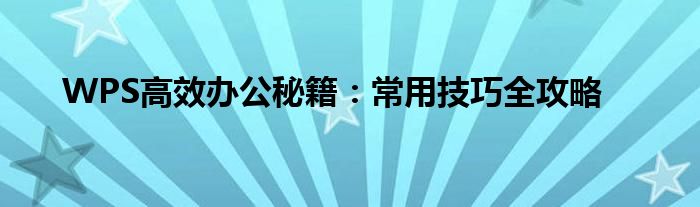 WPS高效办公秘籍：常用技巧全攻略