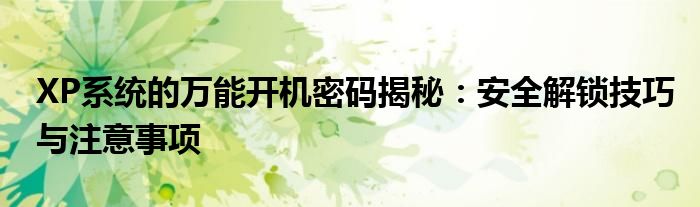 XP系统的万能开机密码揭秘：安全解锁技巧与注意事项