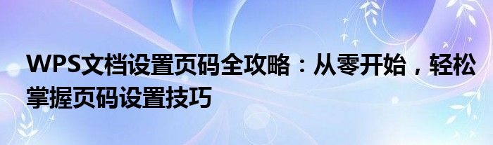 WPS文档设置页码全攻略：从零开始，轻松掌握页码设置技巧