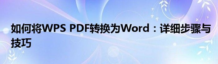 如何将WPS PDF转换为Word：详细步骤与技巧