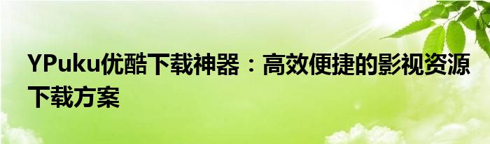 YPuku优酷下载神器：高效便捷的影视资源下载方案