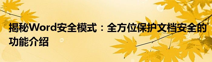 揭秘Word安全模式：全方位保护文档安全的功能介绍