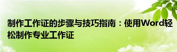制作工作证的步骤与技巧指南：使用Word轻松制作专业工作证
