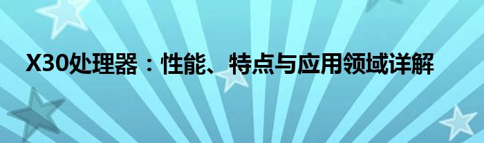 X30处理器：性能、特点与应用领域详解