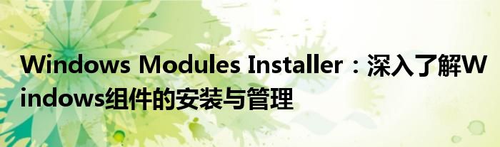 Windows Modules Installer：深入了解Windows组件的安装与管理
