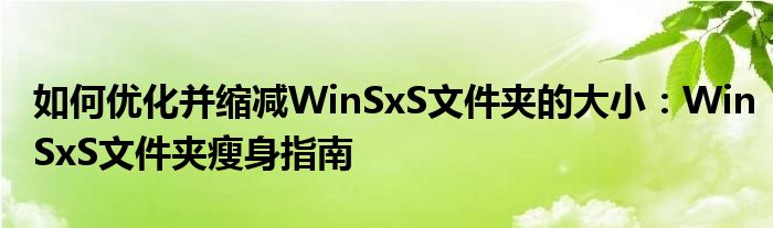 如何优化并缩减WinSxS文件夹的大小：WinSxS文件夹瘦身指南