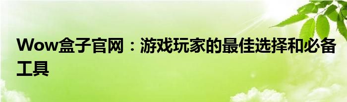 Wow盒子官网：游戏玩家的最佳选择和必备工具