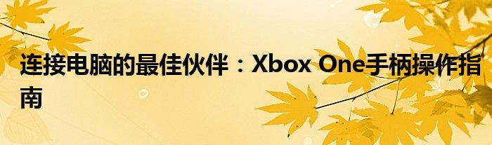 连接电脑的最佳伙伴：Xbox One手柄操作指南