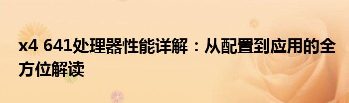x4 641处理器性能详解：从配置到应用的全方位解读