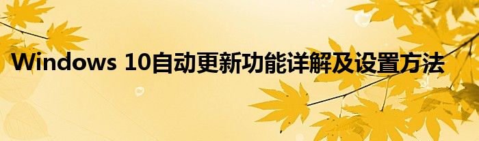Windows 10自动更新功能详解及设置方法