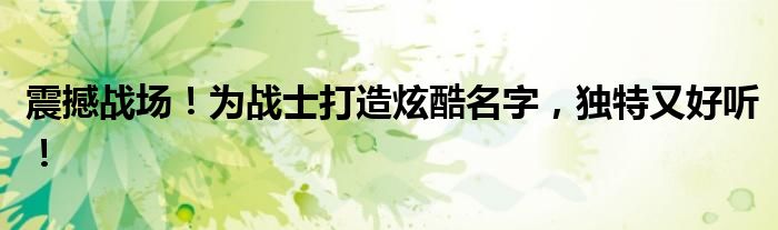 震撼战场！为战士打造炫酷名字，独特又好听！