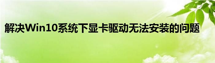 解决Win10系统下显卡驱动无法安装的问题