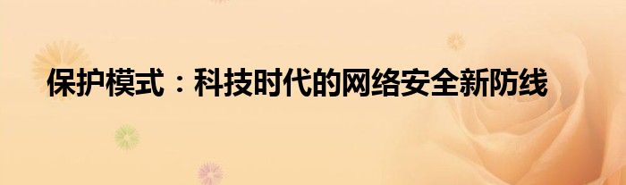 保护模式：科技时代的网络安全新防线
