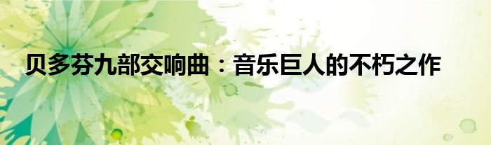 贝多芬九部交响曲：音乐巨人的不朽之作