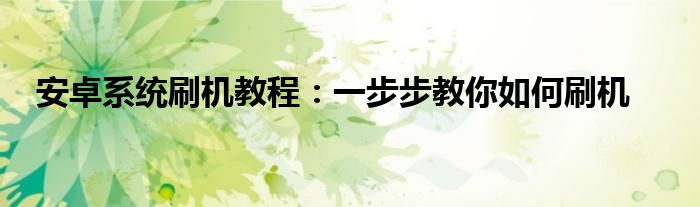 安卓系统刷机教程：一步步教你如何刷机