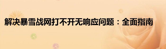 解决暴雪战网打不开无响应问题：全面指南