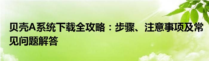 贝壳A系统下载全攻略：步骤、注意事项及常见问题解答