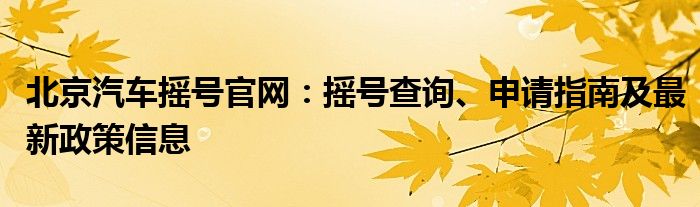 北京汽车摇号官网：摇号查询、申请指南及最新政策信息