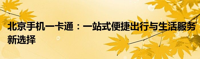 北京手机一卡通：一站式便捷出行与生活服务新选择