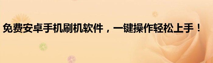 免费安卓手机刷机软件，一键操作轻松上手！