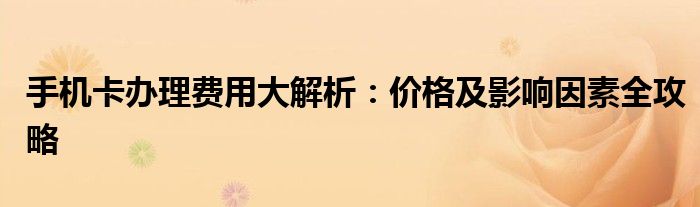 手机卡办理费用大解析：价格及影响因素全攻略