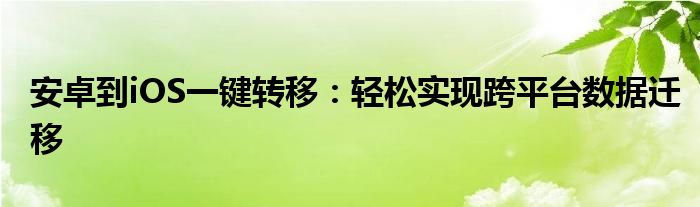 安卓到iOS一键转移：轻松实现跨平台数据迁移