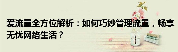 爱流量全方位解析：如何巧妙管理流量，畅享无忧网络生活？