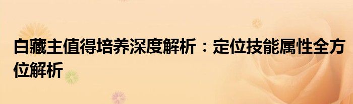 白藏主值得培养深度解析：定位技能属性全方位解析