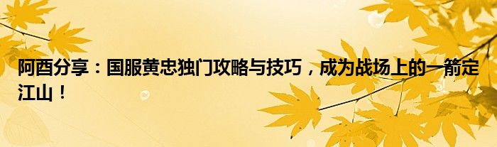 阿酉分享：国服黄忠独门攻略与技巧，成为战场上的一箭定江山！