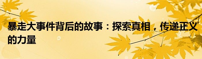 暴走大事件背后的故事：探索真相，传递正义的力量