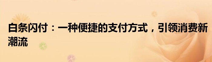白条闪付：一种便捷的支付方式，引领消费新潮流