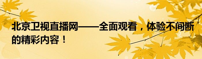 北京卫视直播网——全面观看，体验不间断的精彩内容！