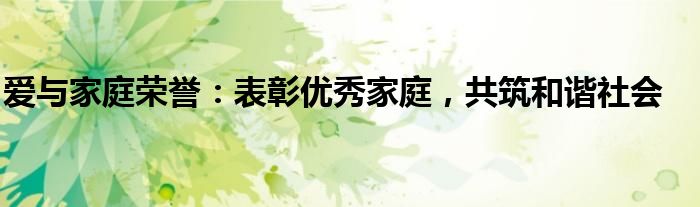 爱与家庭荣誉：表彰优秀家庭，共筑和谐社会