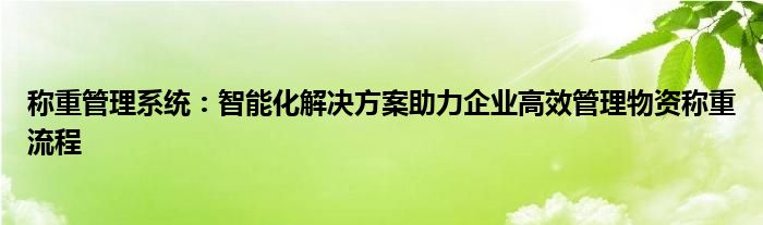 称重管理系统：智能化解决方案助力企业高效管理物资称重流程