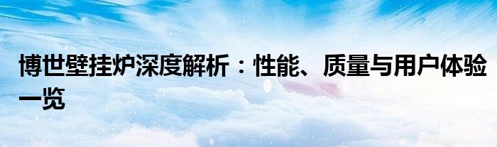 博世壁挂炉深度解析：性能、质量与用户体验一览