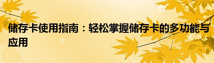 储存卡使用指南：轻松掌握储存卡的多功能与应用