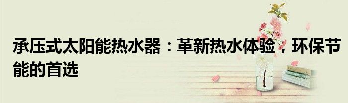 承压式太阳能热水器：革新热水体验，环保节能的首选